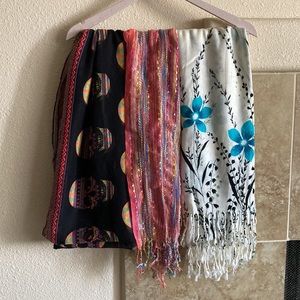 3 Scarf Bundle Skull, Multi Color and Flower Print